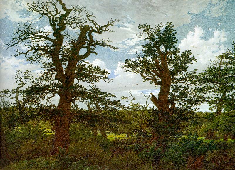 Landscape with Oak Trees and a Hunter, Caspar David Friedrich